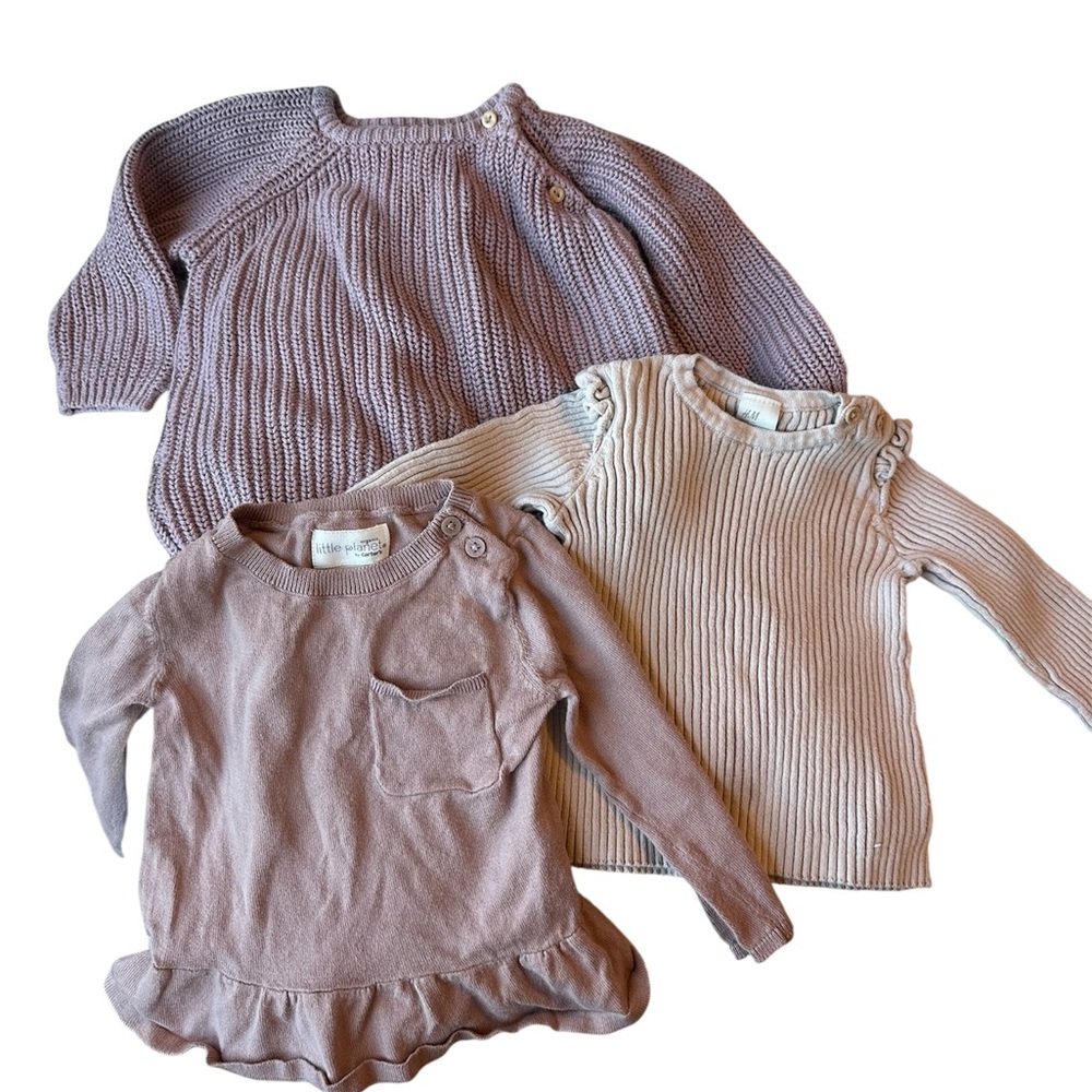 H&M 6-9 mo Baby Girl Sweater Knit Tops Trio - purple and Cream